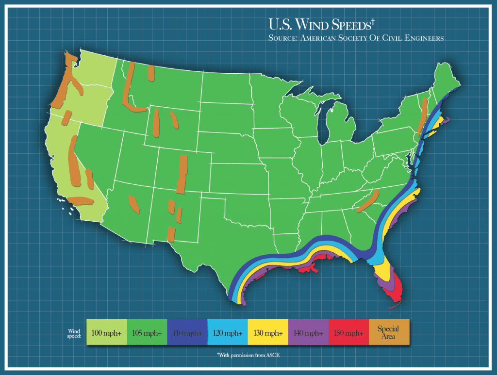 United States wind speed zone map